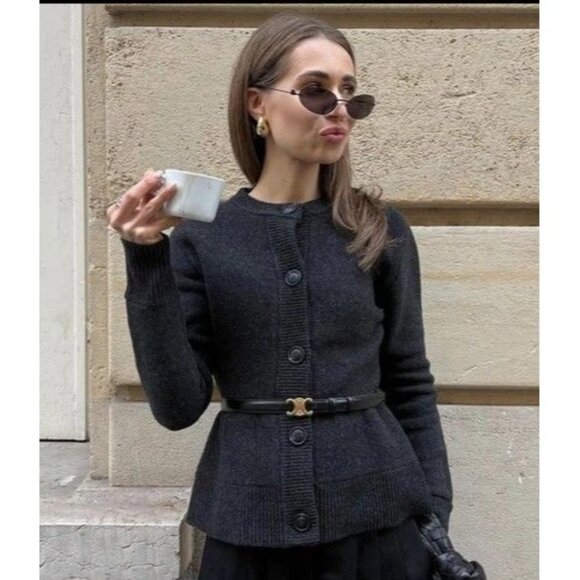 Zara Sweaters - ZARA Medium Gray Wool Cardigan Sweater With Button Front Closure
